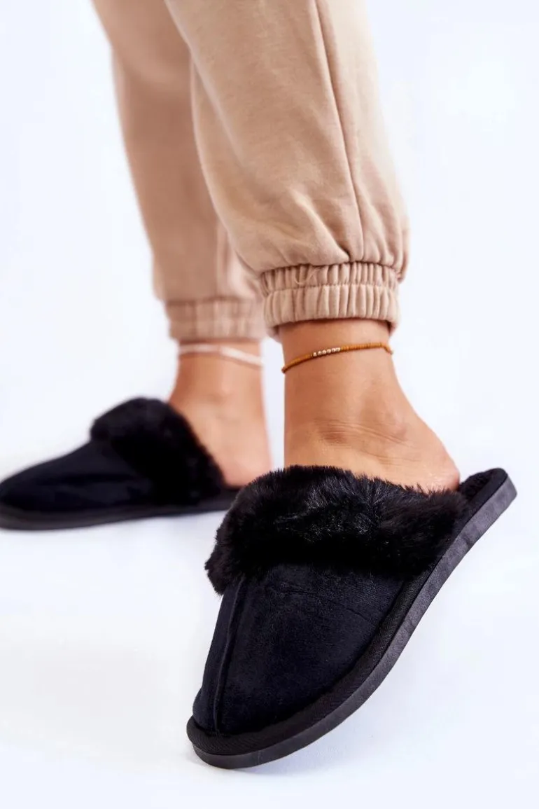Damskie Klasyczne Papcie Z Futerkiem Czarne Lorines