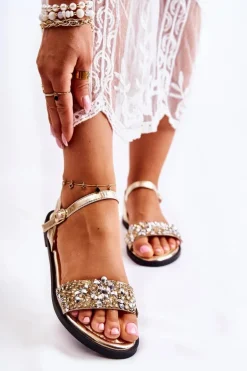 Damskie Klasyczne Sandałki Z Ozdobami Złote Florella