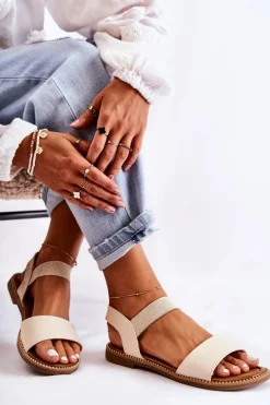 Damskie Klasyczne Sandały Na Płaskim Obcasie Beżowe Catis