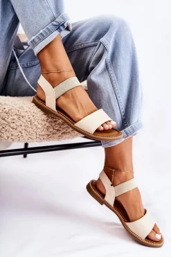 Damskie Klasyczne Sandały Na Płaskim Obcasie Beżowe Catis