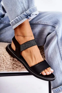 Damskie Klasyczne Sandały Na Płaskim Obcasie Czarne Catis