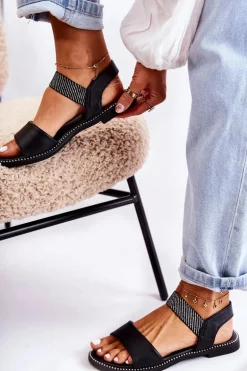 Damskie Klasyczne Sandały Na Płaskim Obcasie Czarne Catis