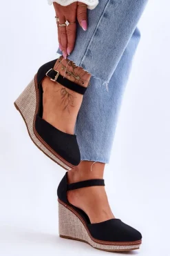 Damskie Klasyczne Sandały Na Koturnie Czarne Malani