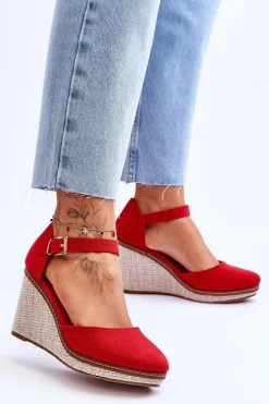 Damskie Klasyczne Sandały Na Koturnie Czerwone Malani