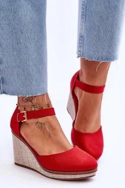 Damskie Klasyczne Sandały Na Koturnie Czerwone Malani