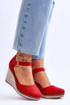 Damskie Klasyczne Sandały Na Koturnie Czerwone Malani