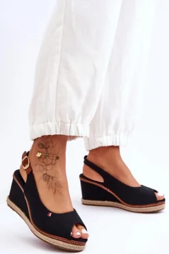 Damskie Klasyczne Sandały Na Koturnie Czarne Katie