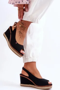 Damskie Klasyczne Sandały Na Koturnie Czarne Katie