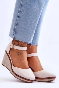 Damskie Klasyczne Sandały Na Koturnie Beżowe Malani