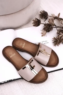 Damskie Klasyczne Skórzane Klapki Beżowe Adele