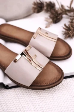 Damskie Klasyczne Skórzane Klapki Beżowe Adele