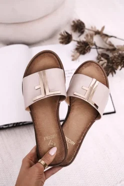 Damskie Klasyczne Skórzane Klapki Beżowe Adele