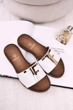 Damskie Klasyczne Skórzane Klapki Białe Adele