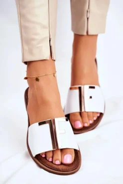 Damskie Klasyczne Skórzane Klapki Białe Adele