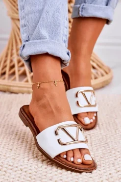 Damskie Klasyczne Skórzane Klapki Białe Evie