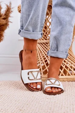 Damskie Klasyczne Skórzane Klapki Białe Evie