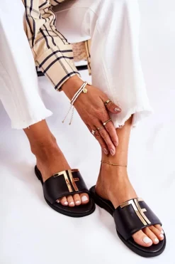 Damskie Klasyczne Skórzane Klapki Czarne Adele