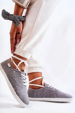 Damskie Klasyczne Tenisówki Wiązane Szare Dellis