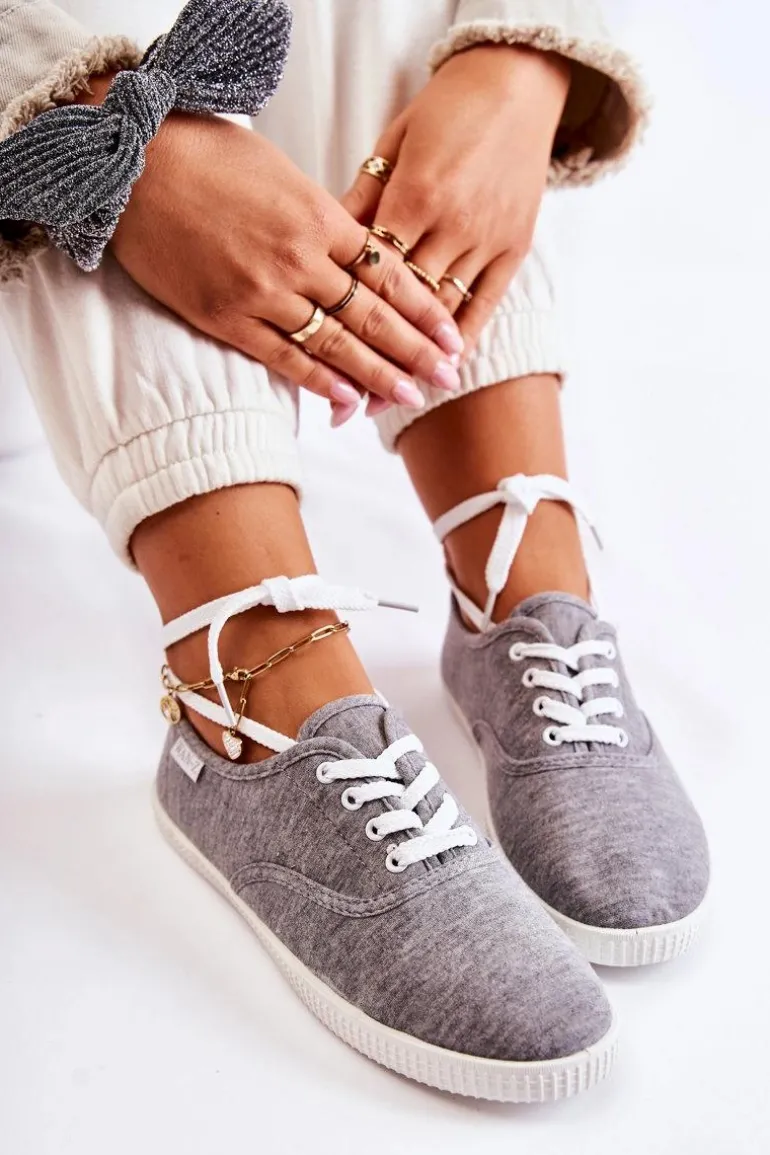 Damskie Klasyczne Tenisówki Wiązane Szare Dellis