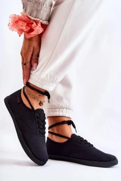 Damskie Klasyczne Tenisówki Wiązane Czarne Dellis