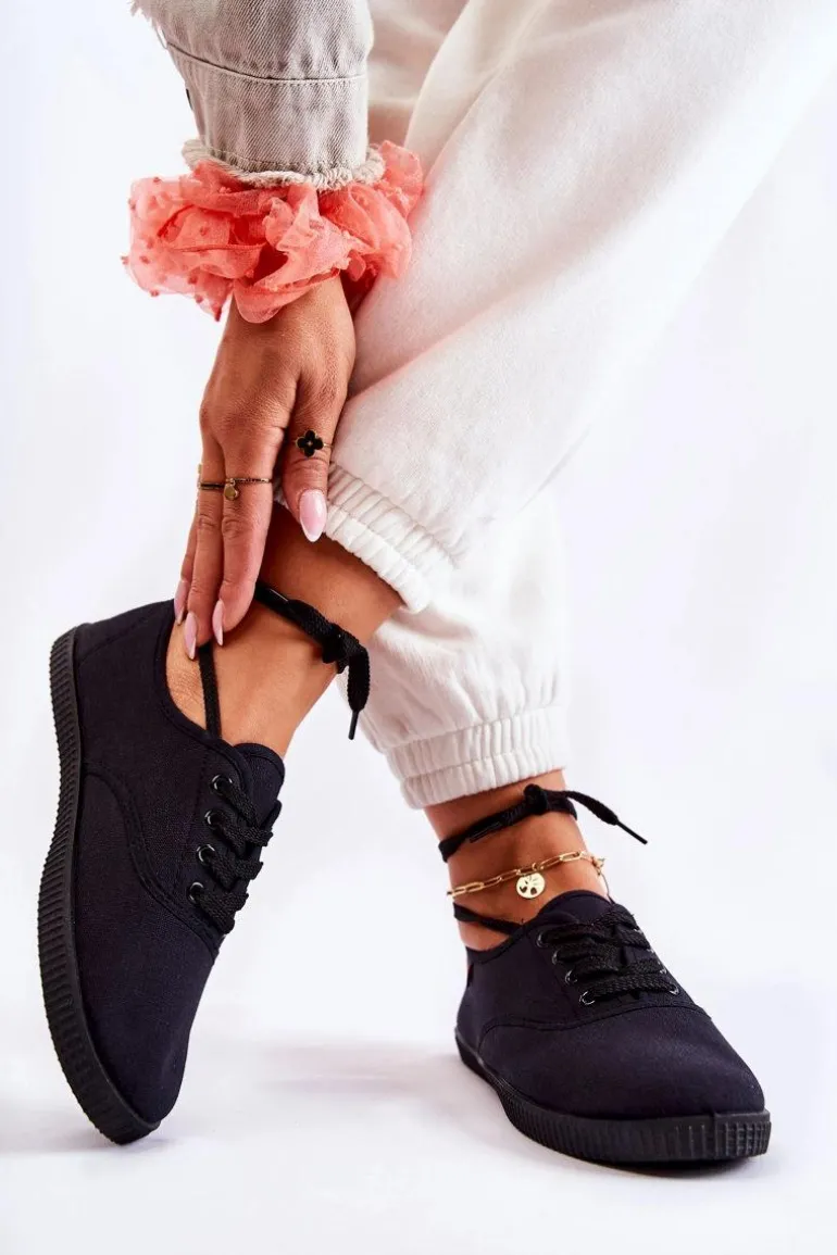 Damskie Klasyczne Tenisówki Wiązane Czarne Dellis