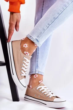 Damskie Klasyczne Trampki Wiązane Ciemnobeżowe Be Mine