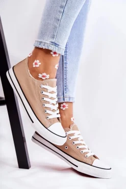 Damskie Klasyczne Trampki Wiązane Ciemnobeżowe Be Mine