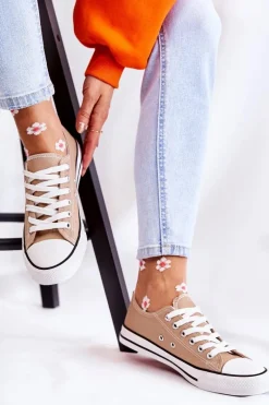 Damskie Klasyczne Trampki Wiązane Ciemnobeżowe Be Mine