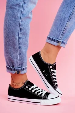Damskie Klasyczne Trampki Czarne z Białą Podeszwą Omerta