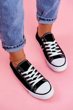 Damskie Klasyczne Trampki Czarne z Białą Podeszwą Omerta