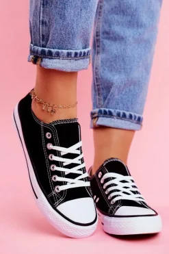 Damskie Klasyczne Trampki Czarne z Białą Podeszwą Omerta