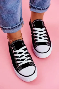 Damskie Klasyczne Trampki Czarne z Białą Podeszwą Omerta