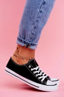 Damskie Klasyczne Trampki Czarne z Białą Podeszwą Omerta