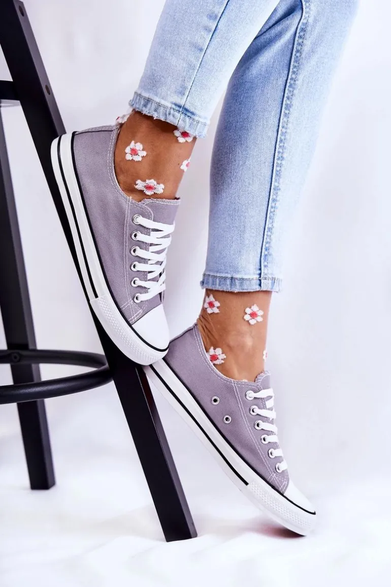 Damskie Klasyczne Trampki Wiązane Szare Be Mine