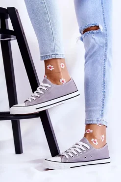 Damskie Klasyczne Trampki Wiązane Szare Be Mine