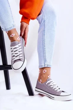 Damskie Klasyczne Trampki Wiązane Szare Be Mine