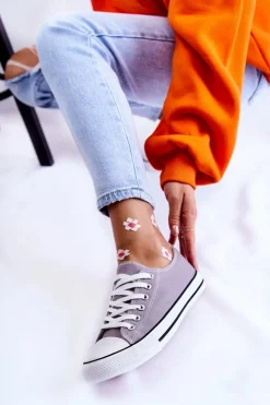 Damskie Klasyczne Trampki Wiązane Szare Be Mine