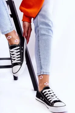 Damskie Klasyczne Trampki Wiązane Czarne Be Mine