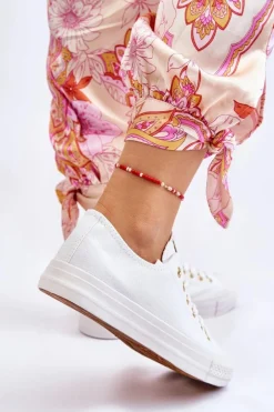 Damskie Klasyczne Trampki Biało-Złote Ecoma