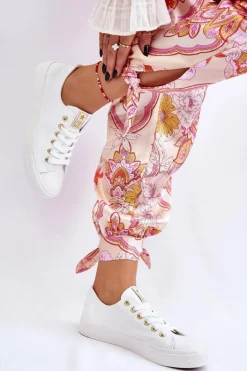 Damskie Klasyczne Trampki Biało-Złote Ecoma