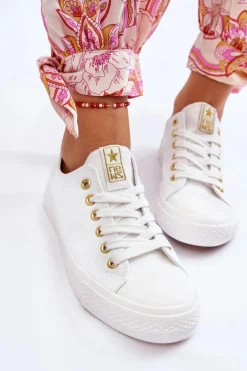Damskie Klasyczne Trampki Biało-Złote Ecoma