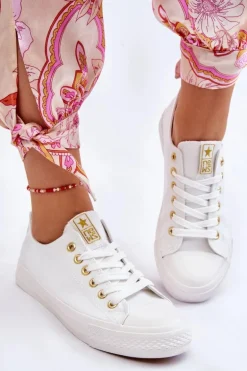 Damskie Klasyczne Trampki Biało-Złote Ecoma