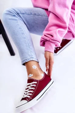 Damskie Klasyczne Trampki Wiązane Bordowe Be Mine