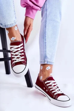 Damskie Klasyczne Trampki Wiązane Bordowe Be Mine