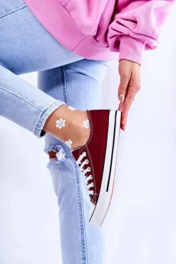 Damskie Klasyczne Trampki Wiązane Bordowe Be Mine