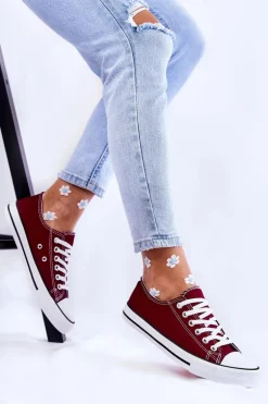 Damskie Klasyczne Trampki Wiązane Bordowe Be Mine