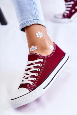 Damskie Klasyczne Trampki Wiązane Bordowe Be Mine