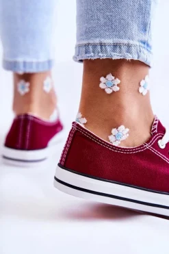 Damskie Klasyczne Trampki Wiązane Bordowe Be Mine