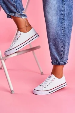 Damskie Klasyczne Trampki Białe Z Czerwoną Lamówką Ecoma