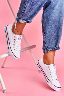 Damskie Klasyczne Trampki Białe Z Czerwoną Lamówką Ecoma